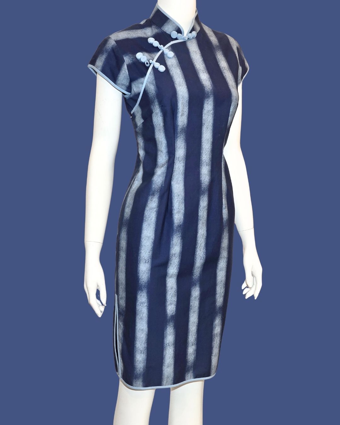 Navy Blue Striped Cheongsam