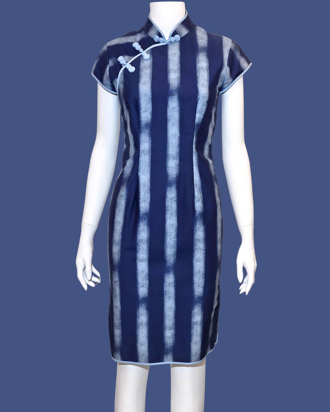Navy Blue Striped Cheongsam