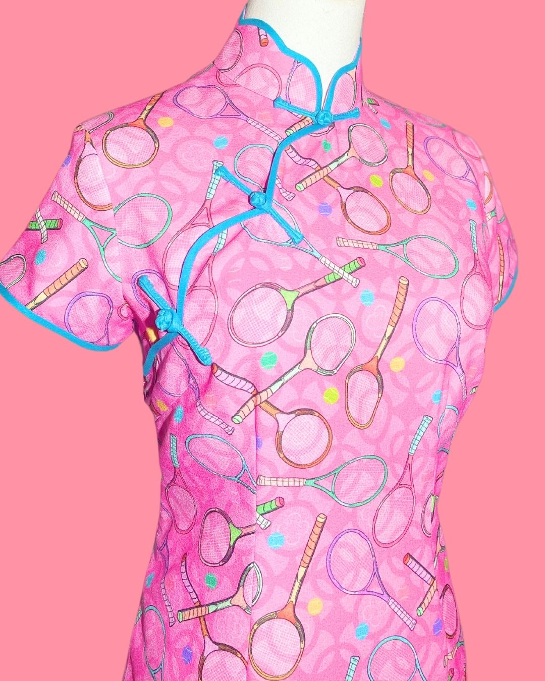 Pink Tennis with Blue Piping Cheongsam