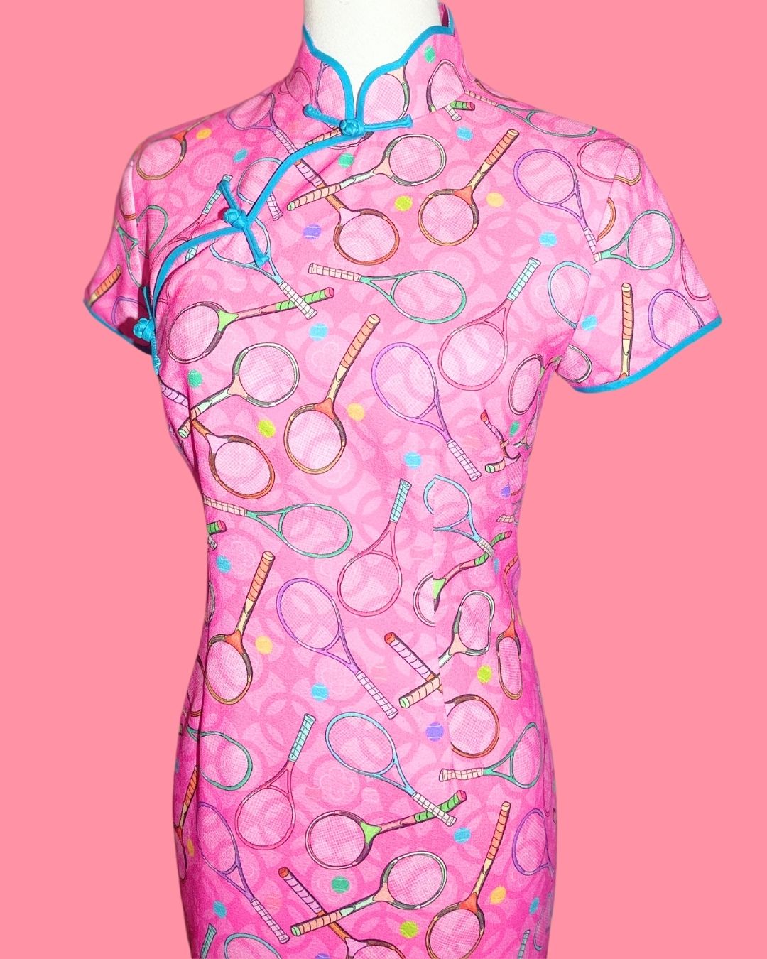 Pink Tennis with Blue Piping Cheongsam