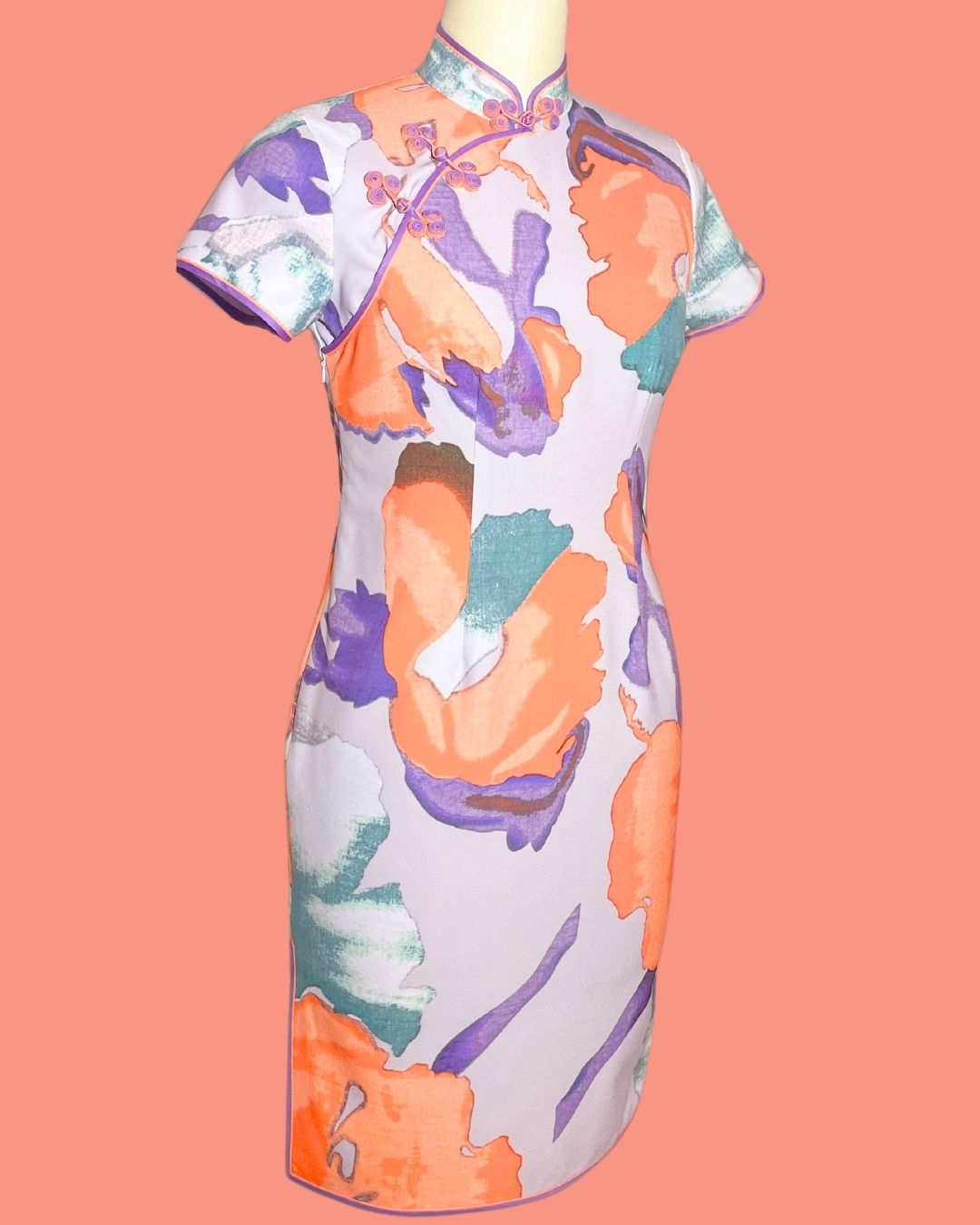Turquoise and Orange Floral Cheongsam