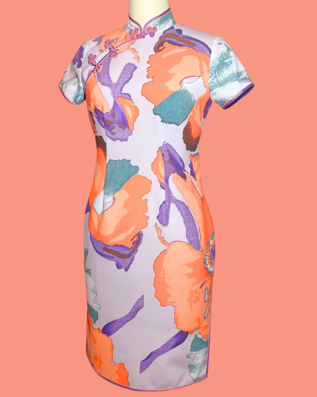 Turquoise and Orange Floral Cheongsam