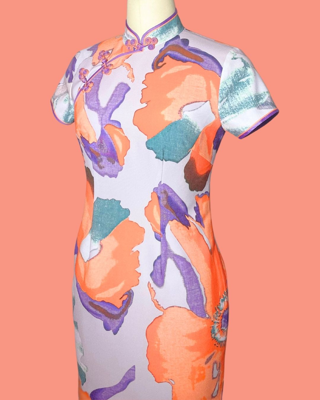 Turquoise and Orange Floral Cheongsam