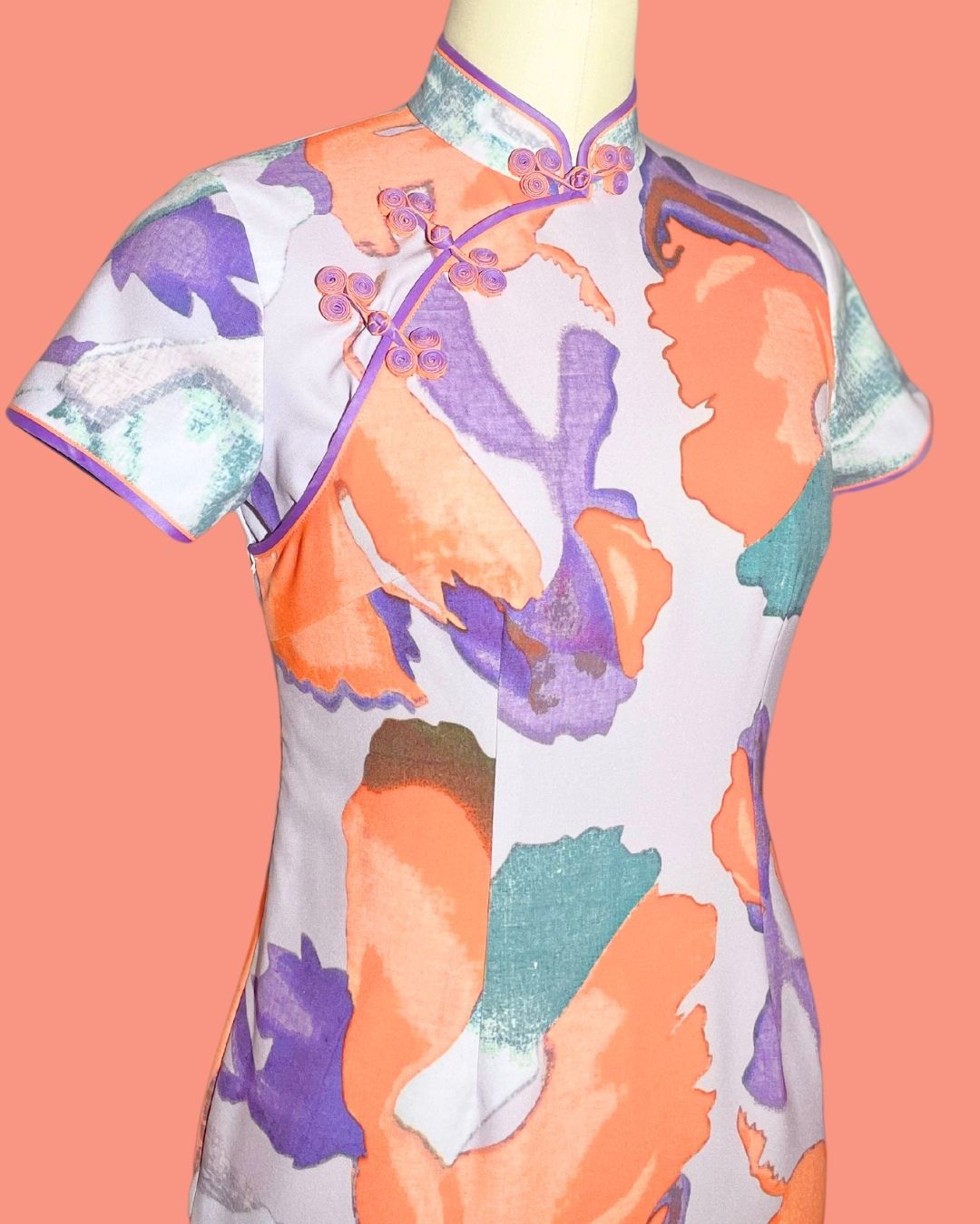 Turquoise and Orange Floral Cheongsam