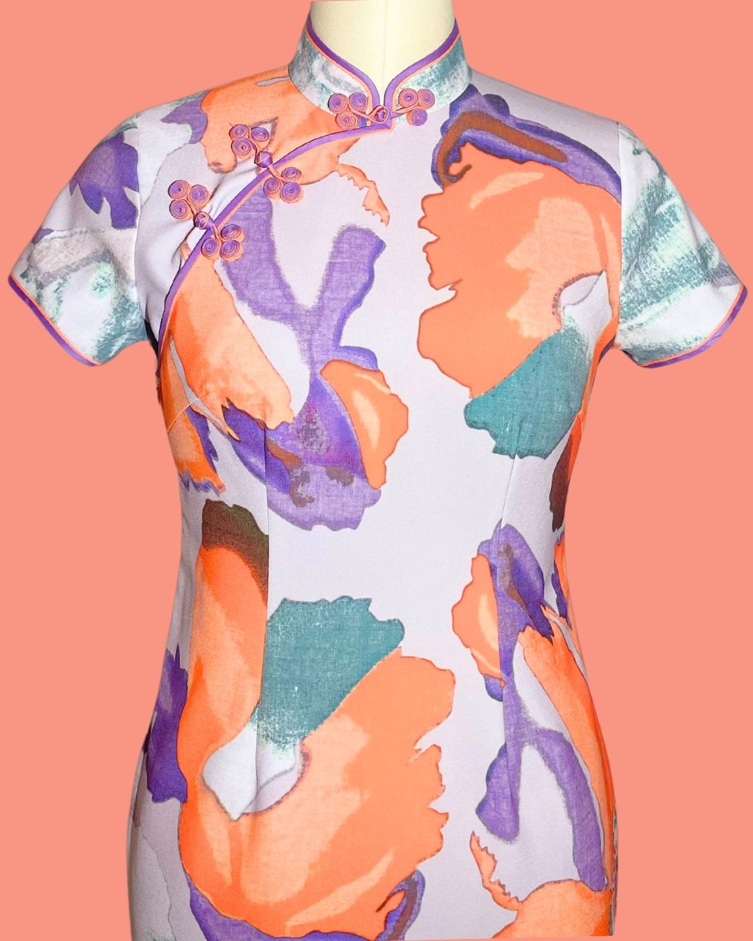Turquoise and Orange Floral Cheongsam