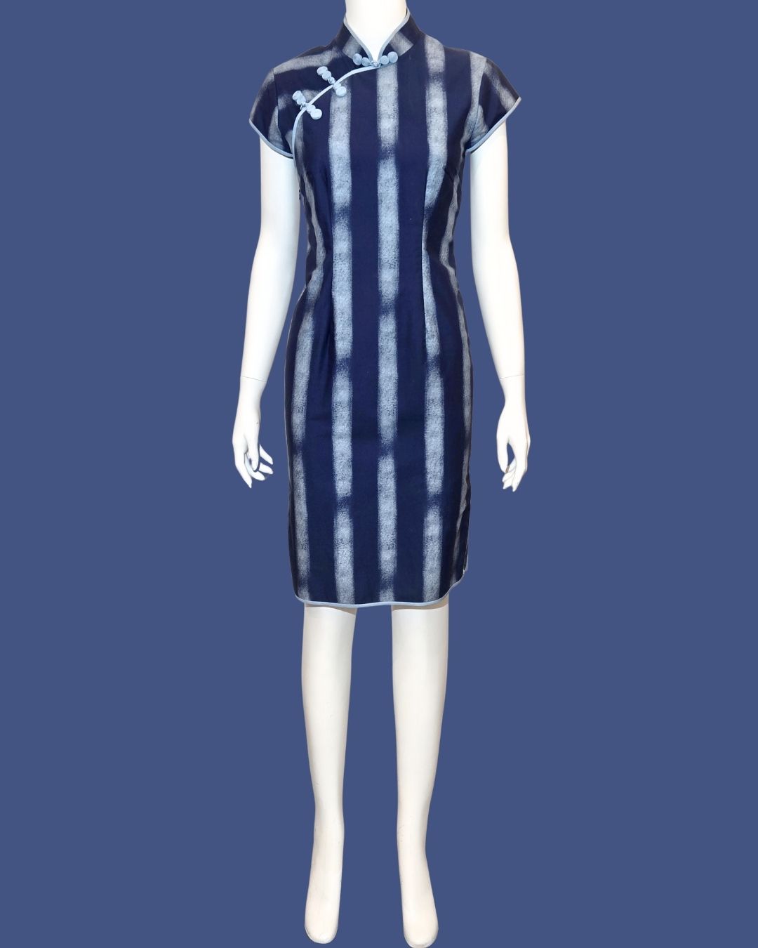 Navy Blue Striped Cheongsam