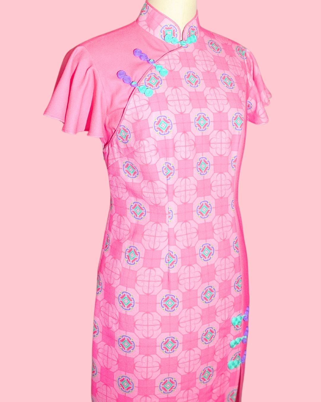 Hot Pink with Blue Piping Cheongsam