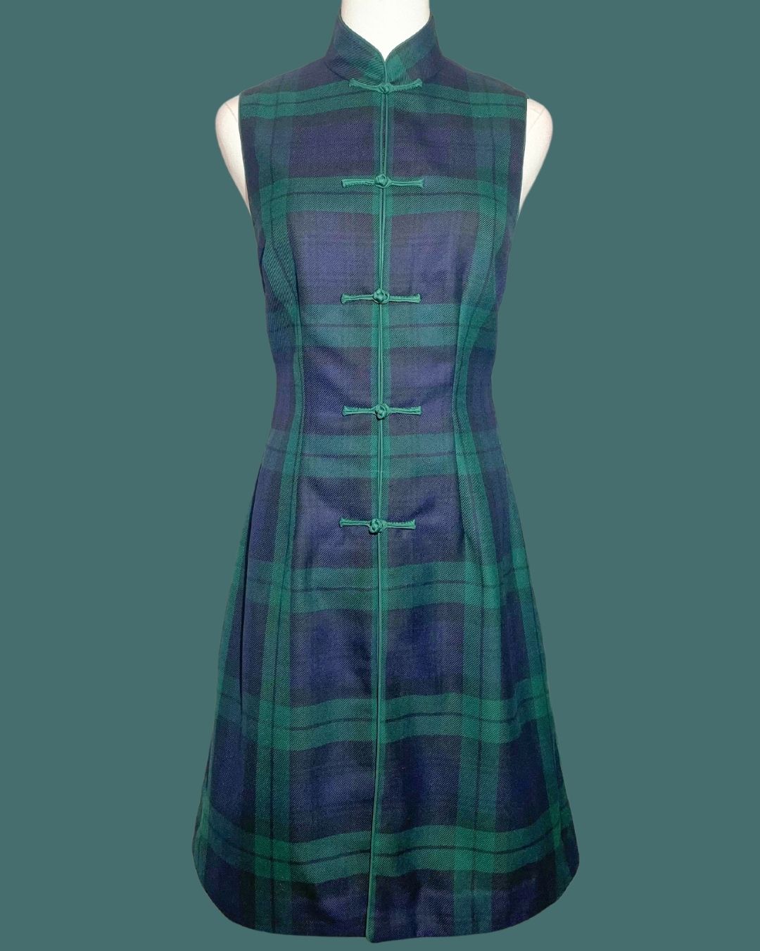 Green and Navy Blue Plaid Cheongsam