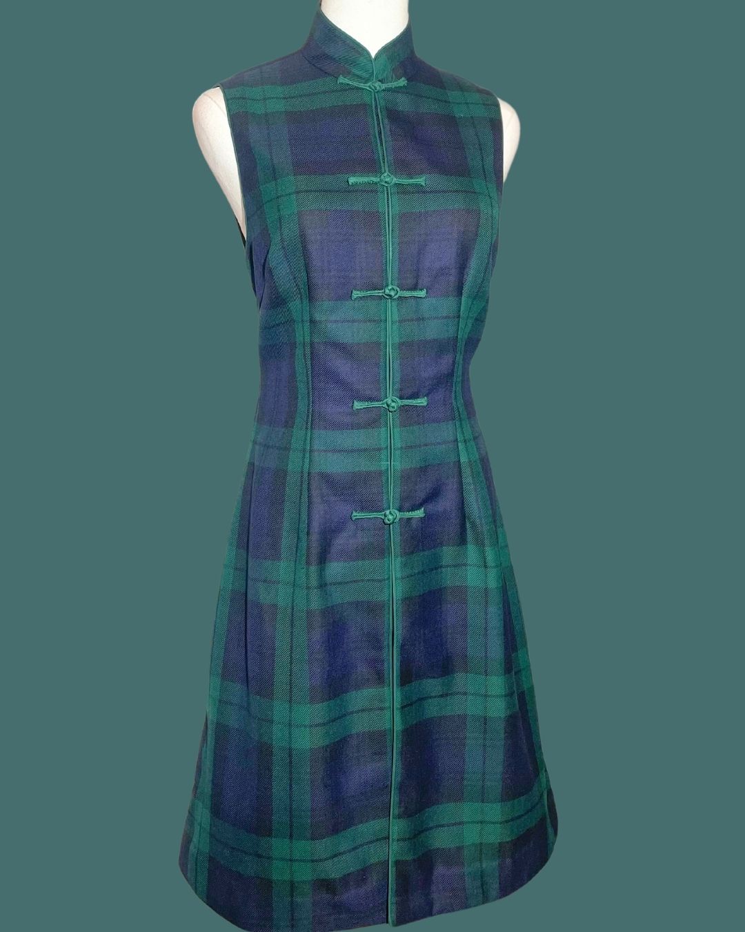 Green and Navy Blue Plaid Cheongsam