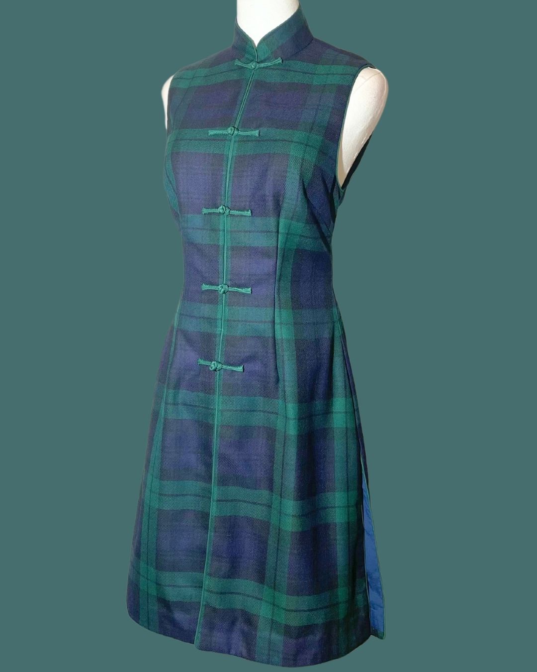 Green and Navy Blue Plaid Cheongsam