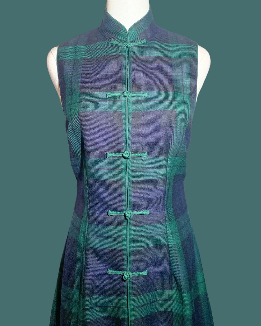 Green and Navy Blue Plaid Cheongsam