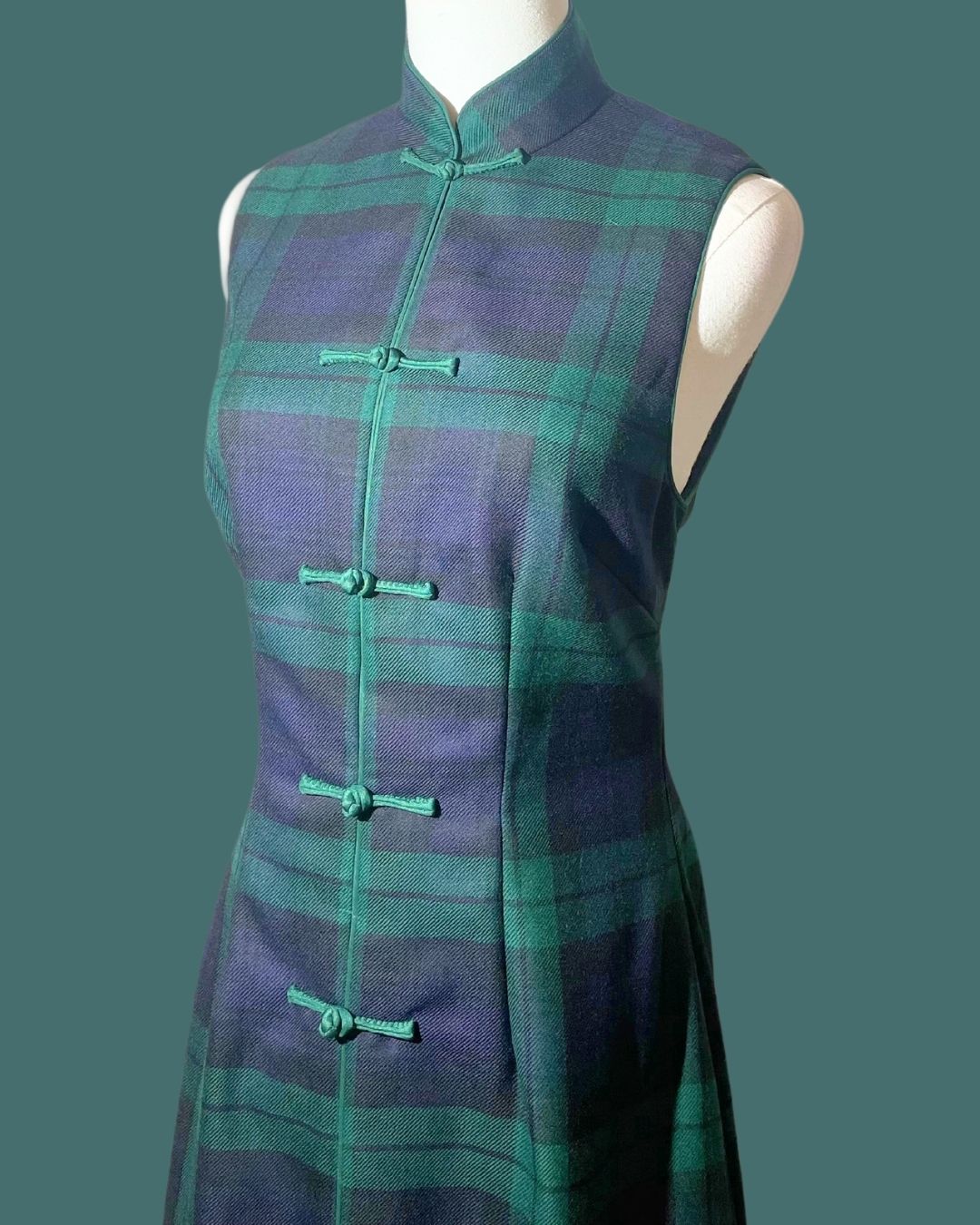 Green and Navy Blue Plaid Cheongsam