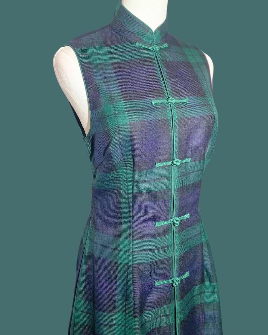 Green and Navy Blue Plaid Cheongsam