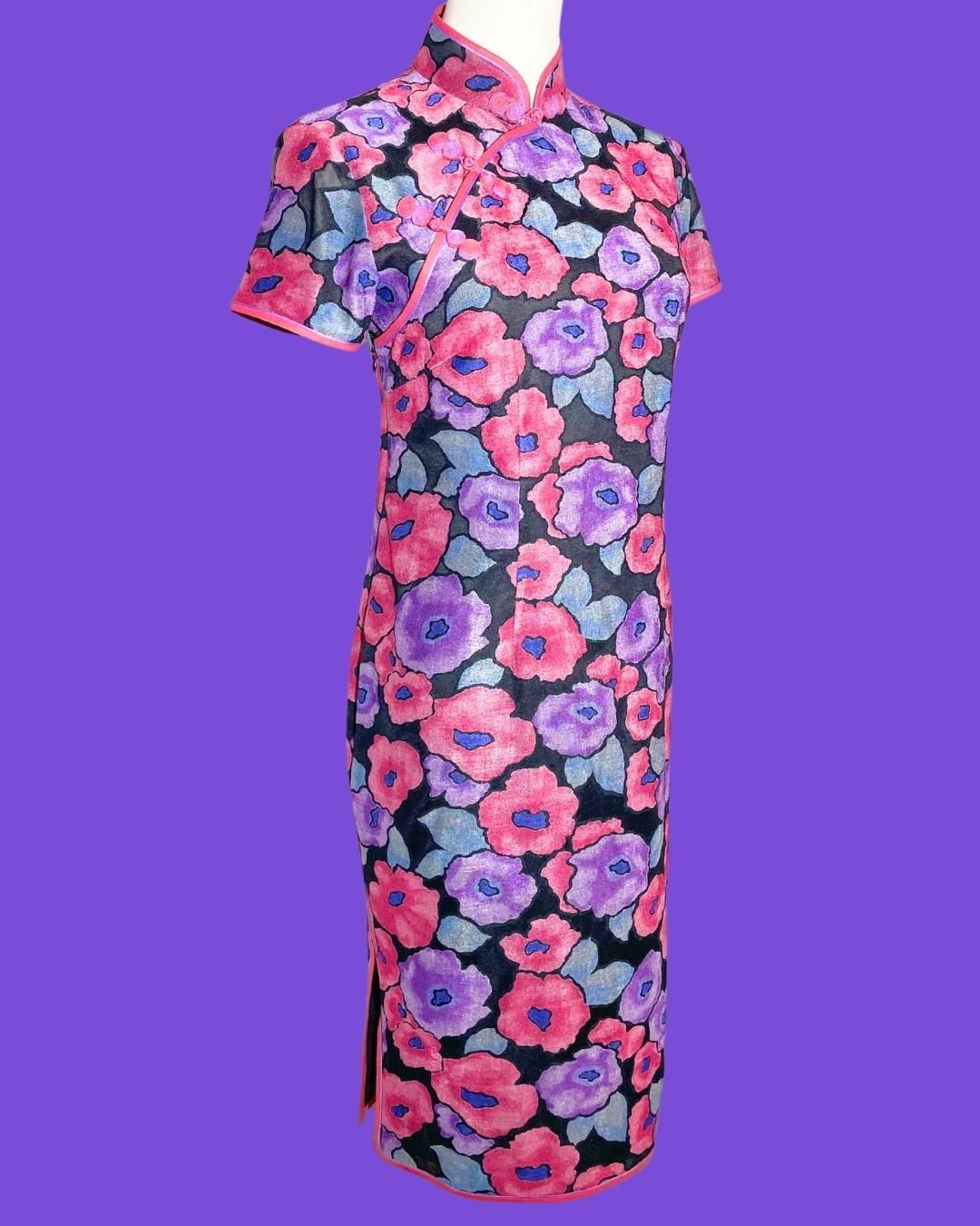 Purple and Red Floral Cheongsam