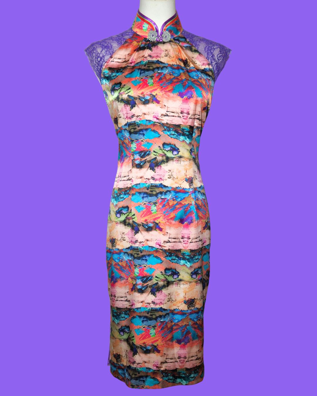 Purple and Pink Painted Cheongsam