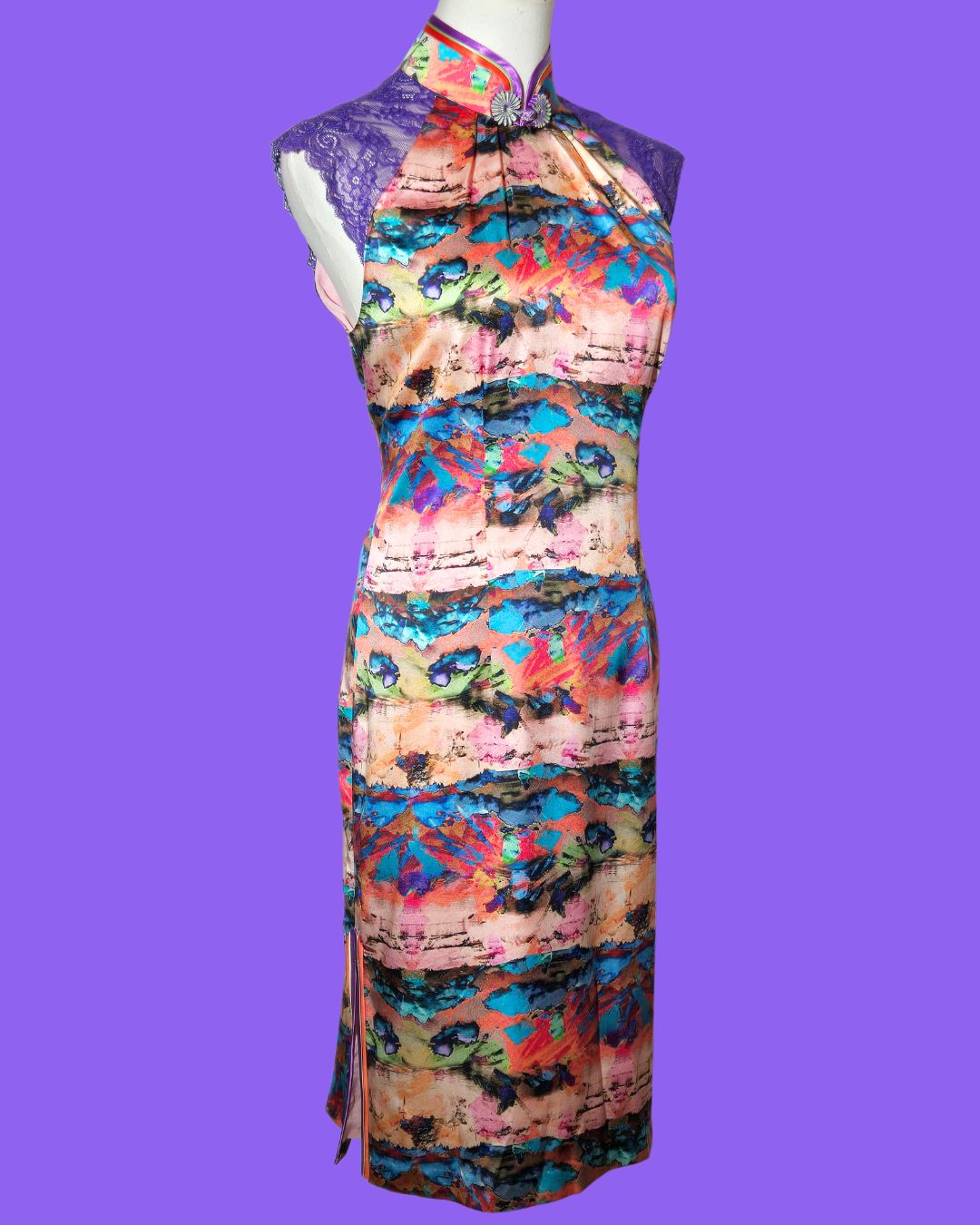 Purple and Pink Painted Cheongsam