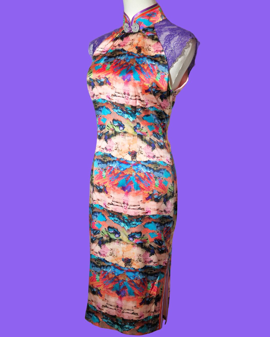 Purple and Pink Painted Cheongsam