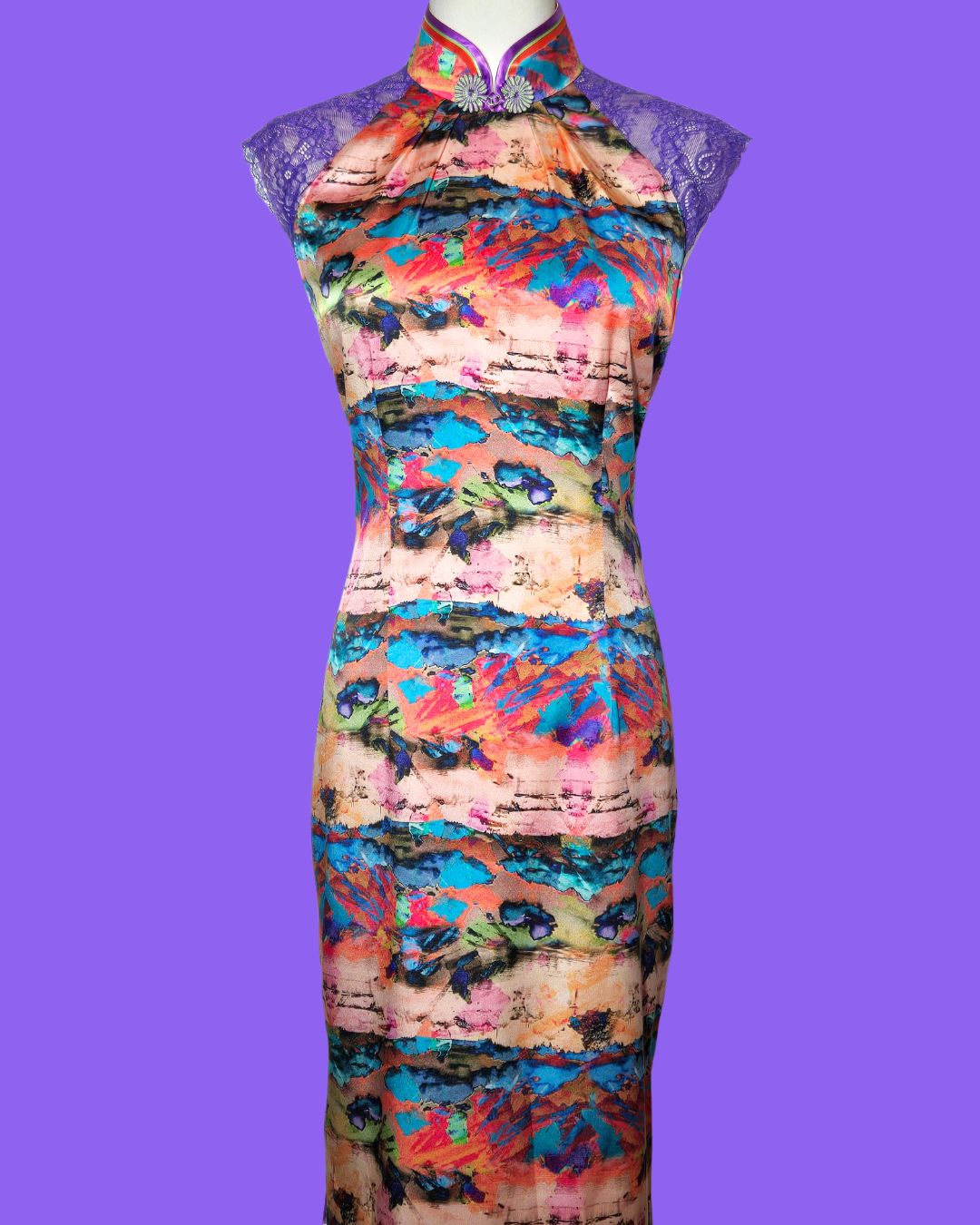 Purple and Pink Painted Cheongsam