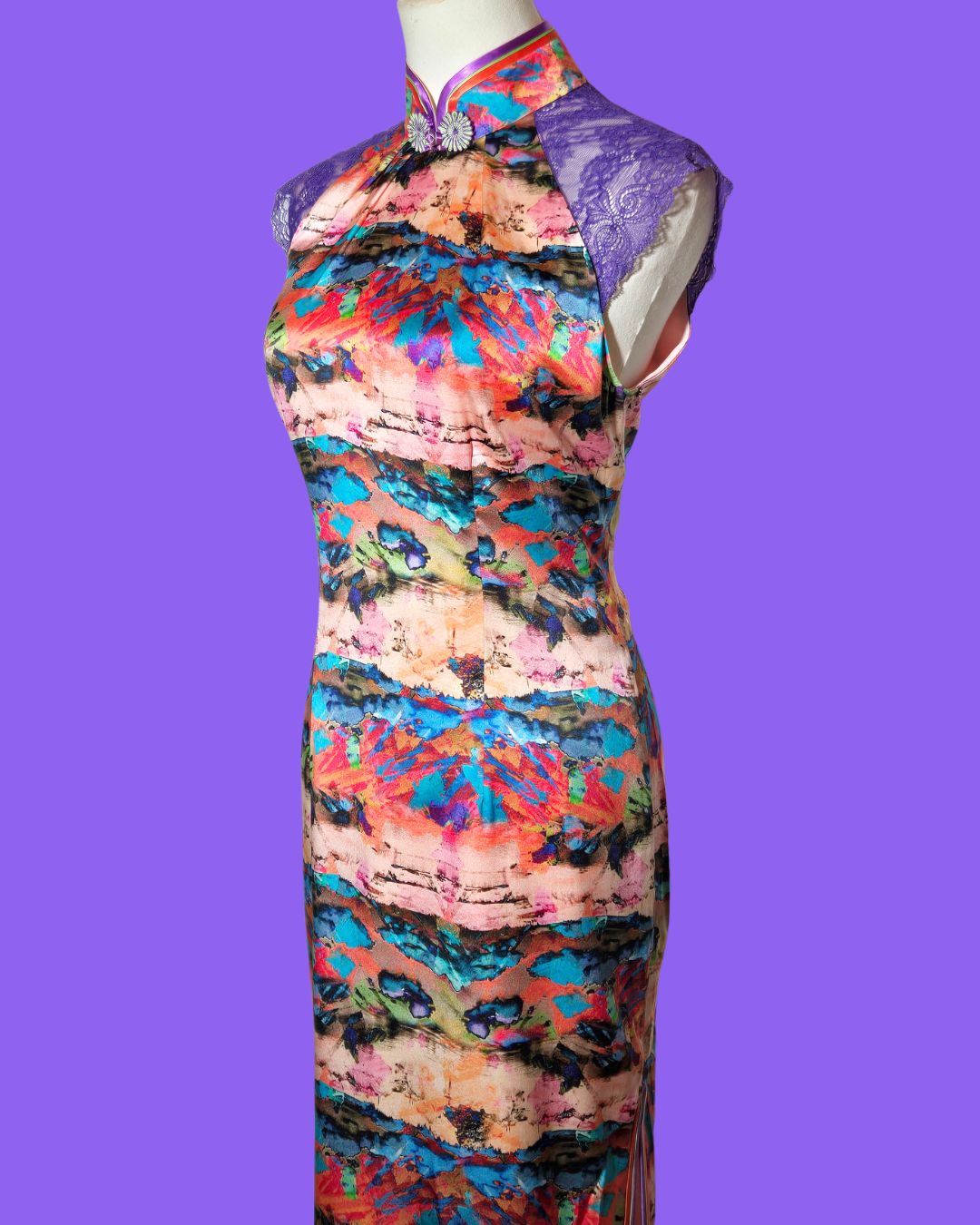 Purple and Pink Painted Cheongsam