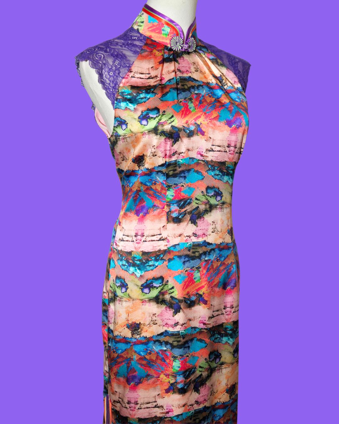 Purple and Pink Painted Cheongsam