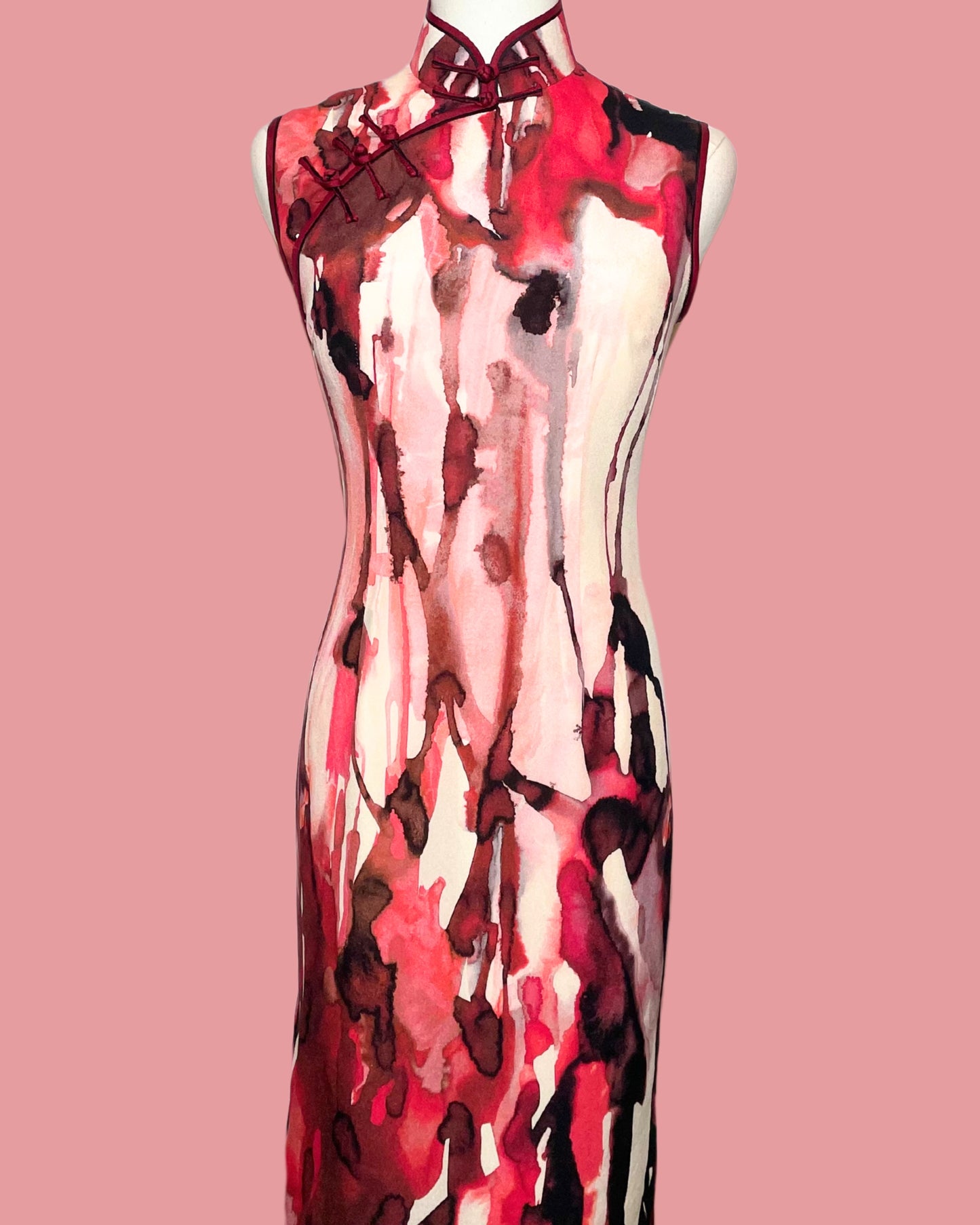 Red Chinese Ink Painting Cheongsam