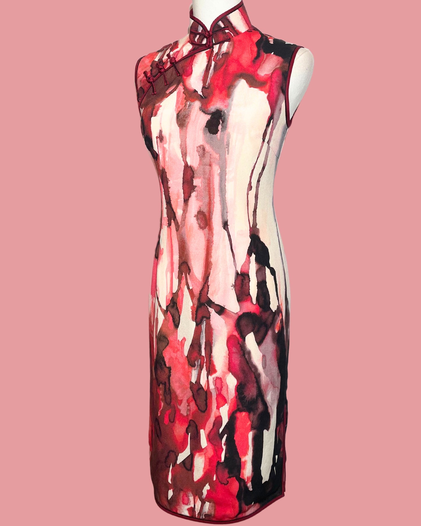 Red Chinese Ink Painting Cheongsam