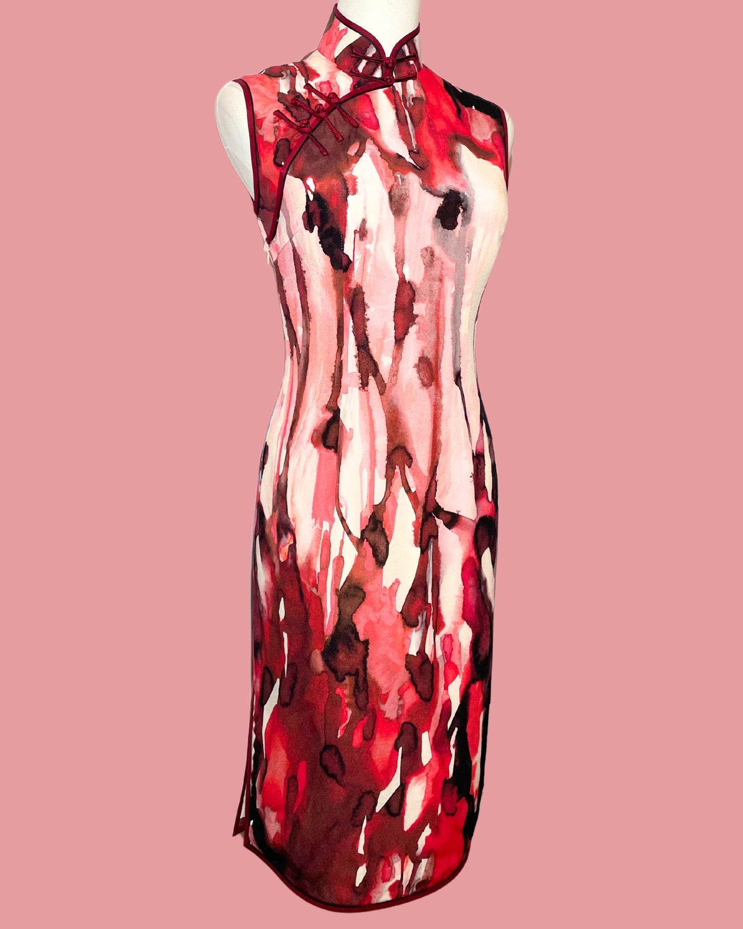 Red Chinese Ink Painting Cheongsam