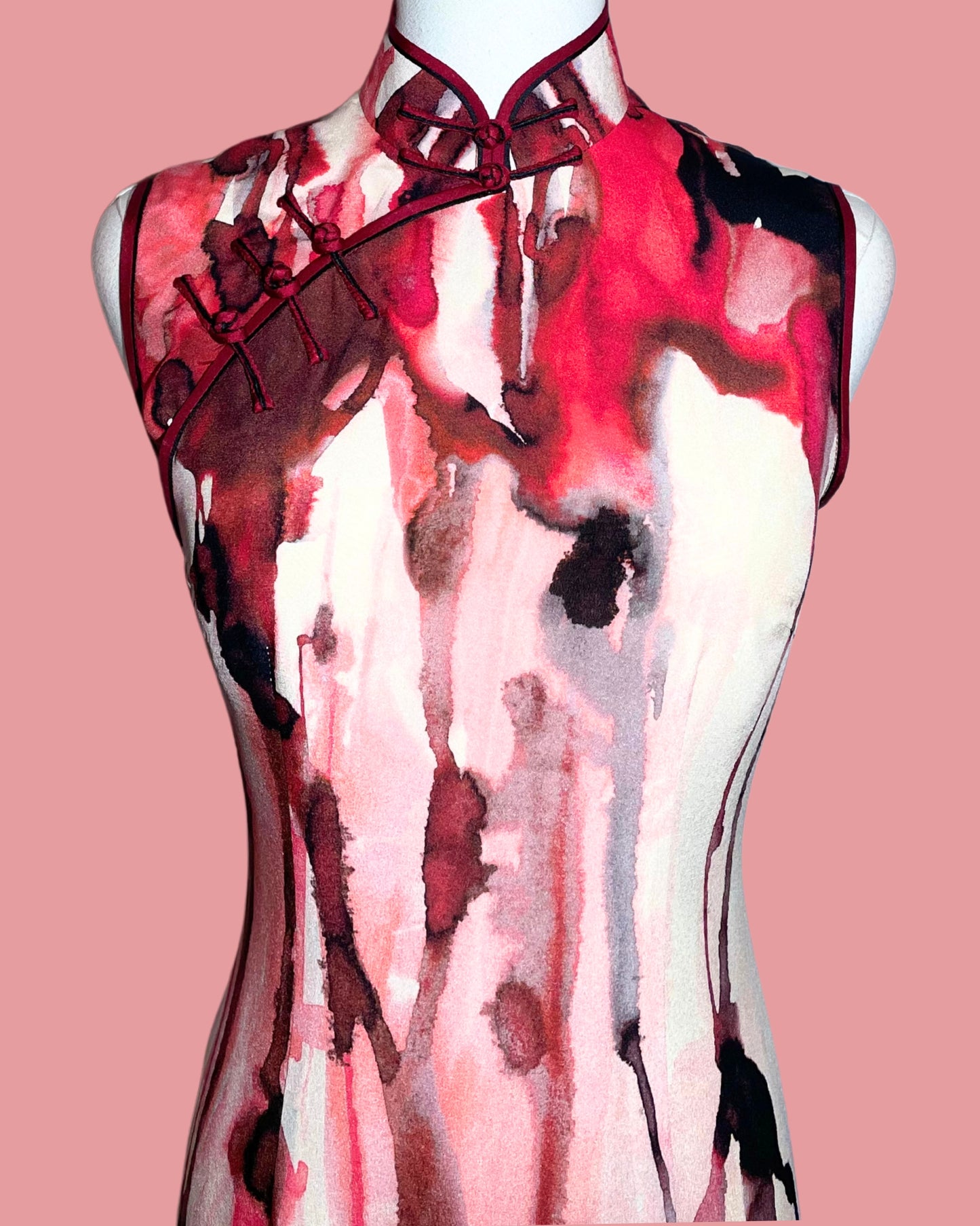 Red Chinese Ink Painting Cheongsam