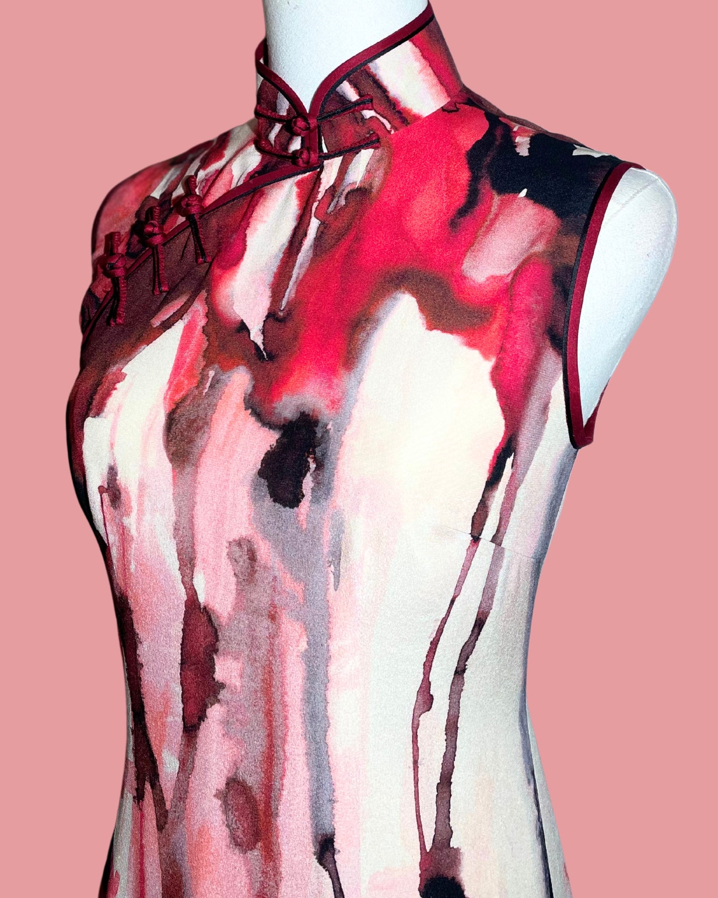 Red Chinese Ink Painting Cheongsam