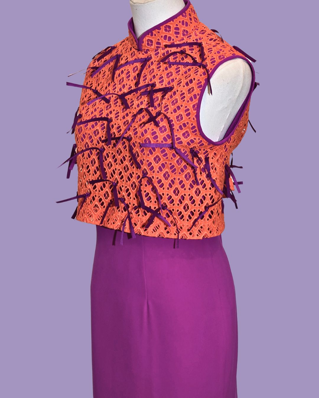 Purple Orange with Ribbons Cheongsam