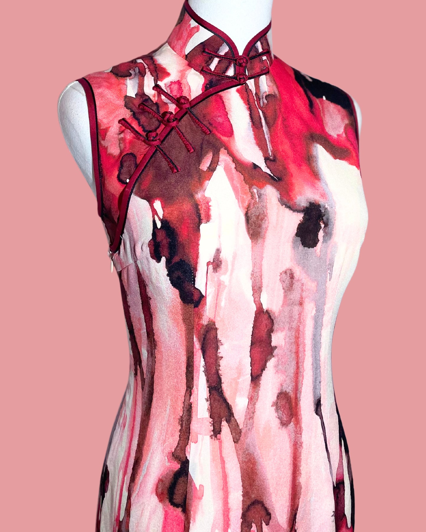 Red Chinese Ink Painting Cheongsam