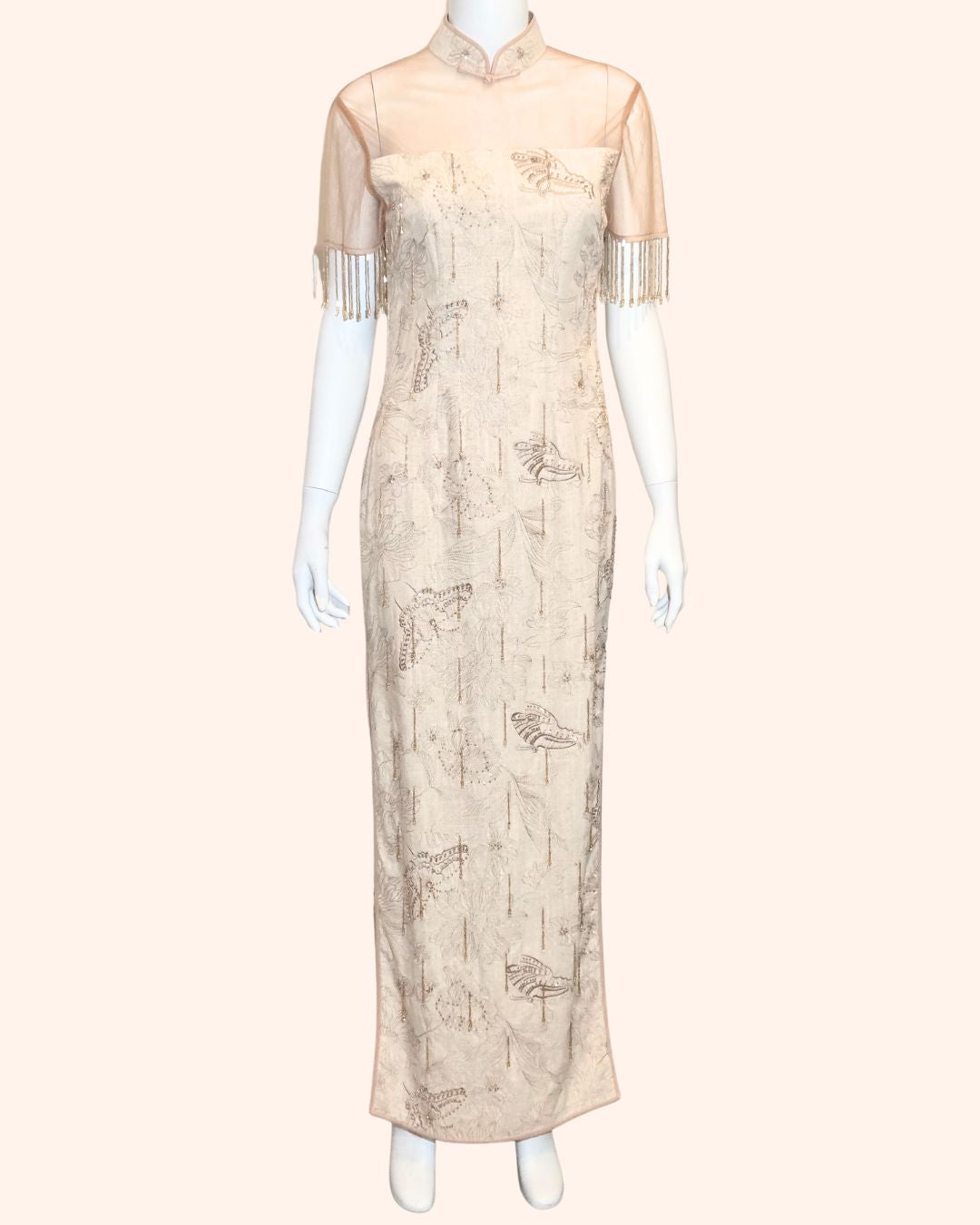 Golden Hand-Beaded Fringe Cheongsam