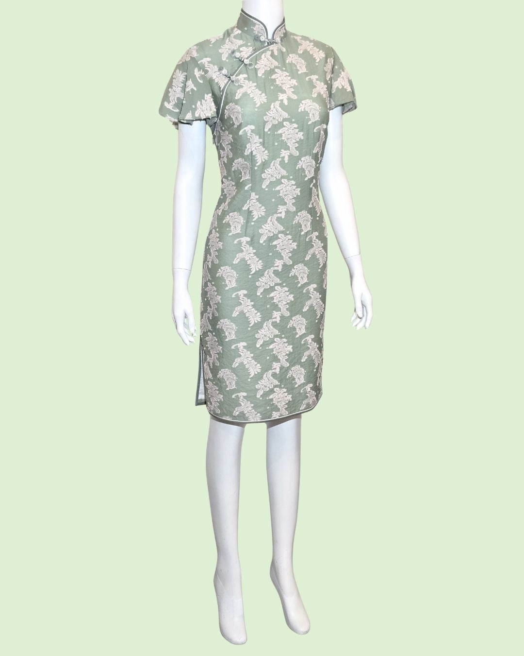 Green Leaf Ruffle Sleeves Cheongsam