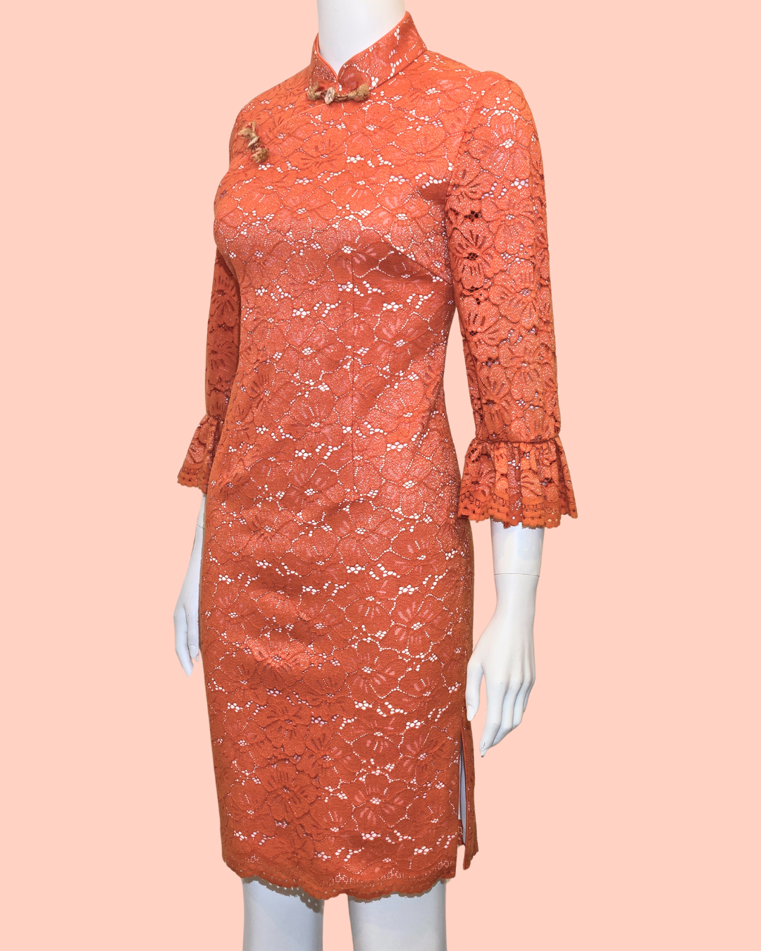 Orange Floral Lace Cheongsam