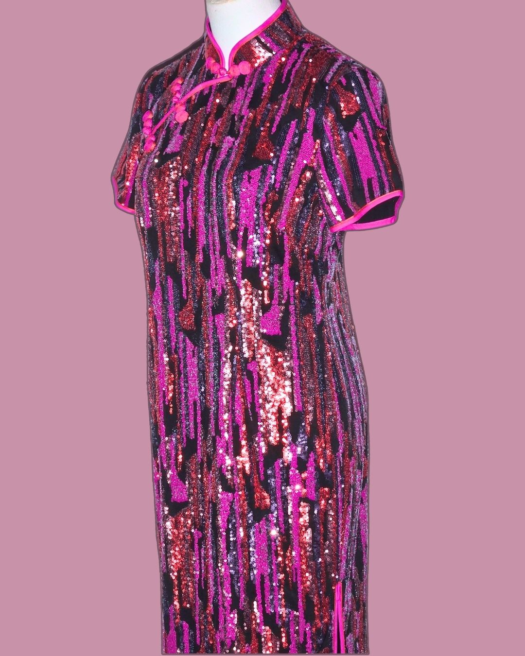 Purple and Black Sequin Cheongsam