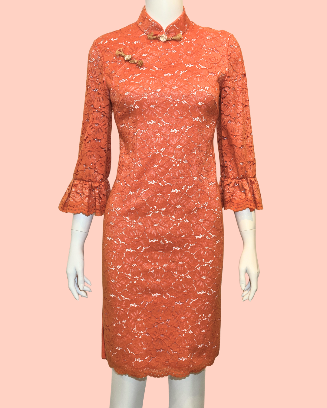 Orange Floral Lace Cheongsam