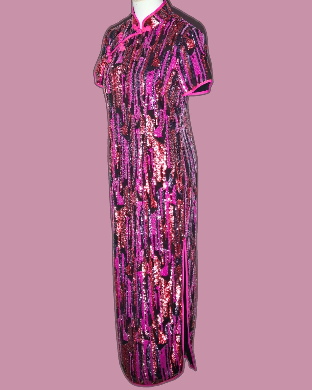 Purple and Black Sequin Cheongsam