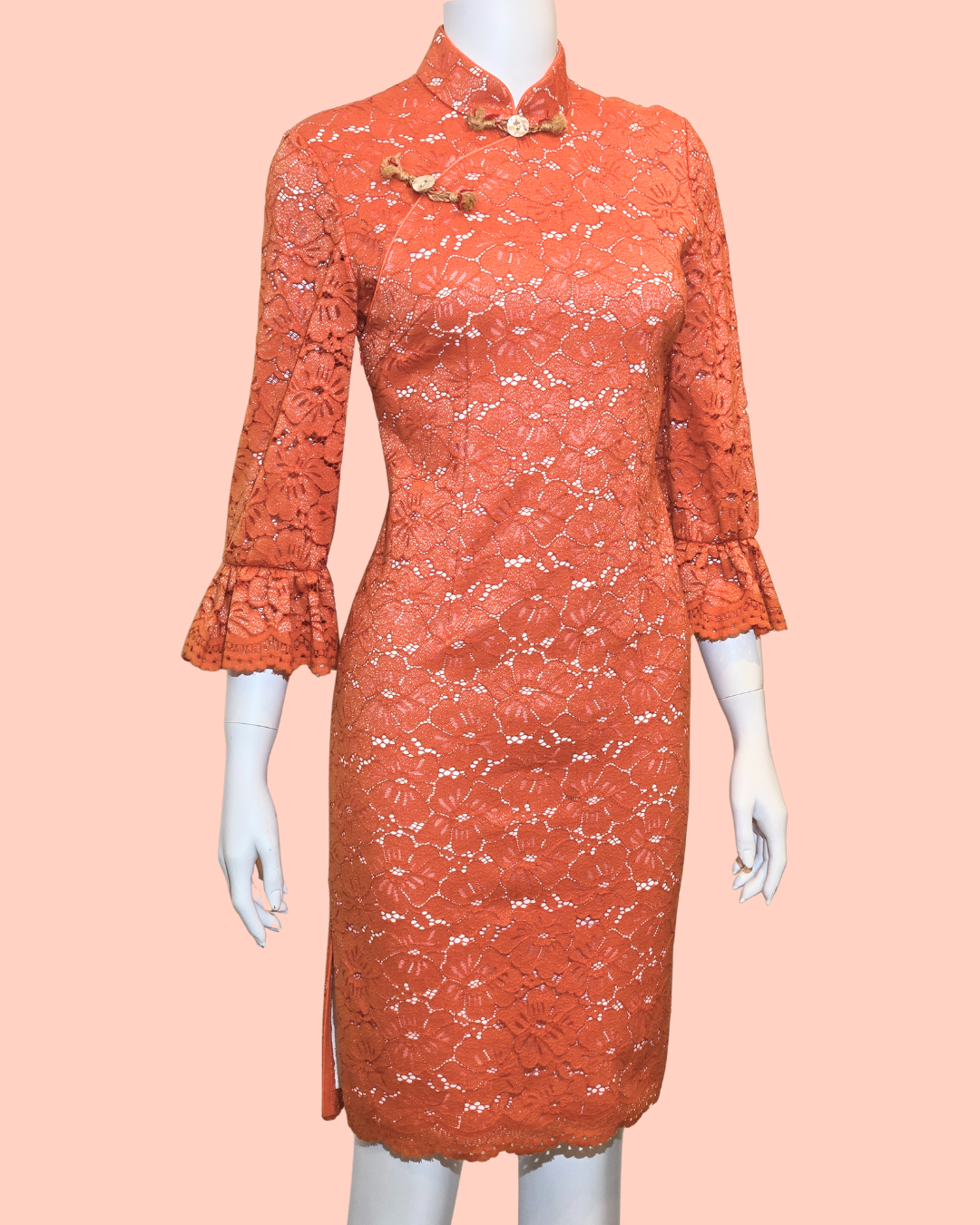 Orange Floral Lace Cheongsam