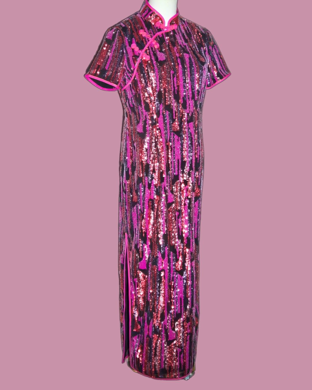 Purple and Black Sequin Cheongsam