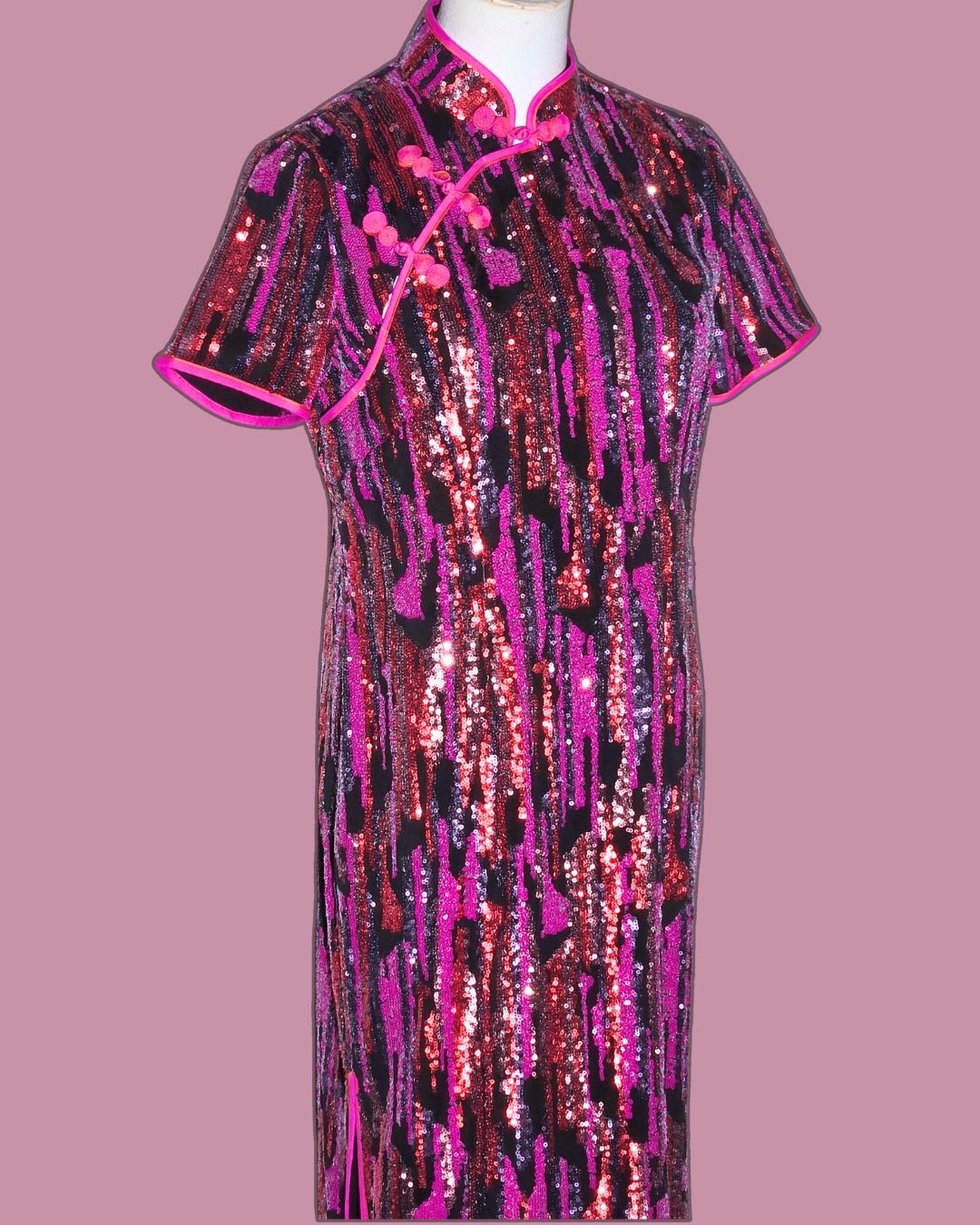 Purple and Black Sequin Cheongsam