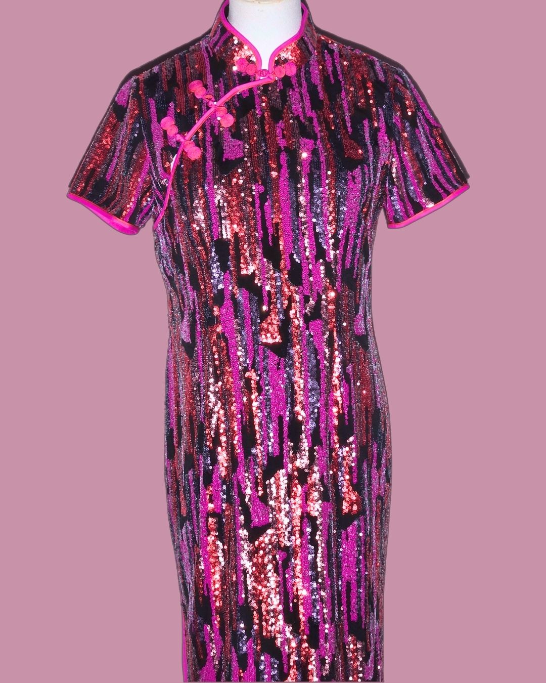 Purple and Black Sequin Cheongsam