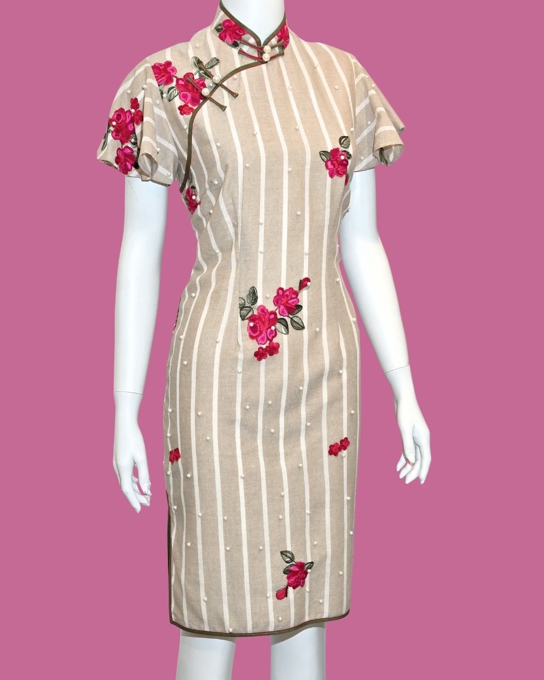 Beige Rose Pearl Cheongsam