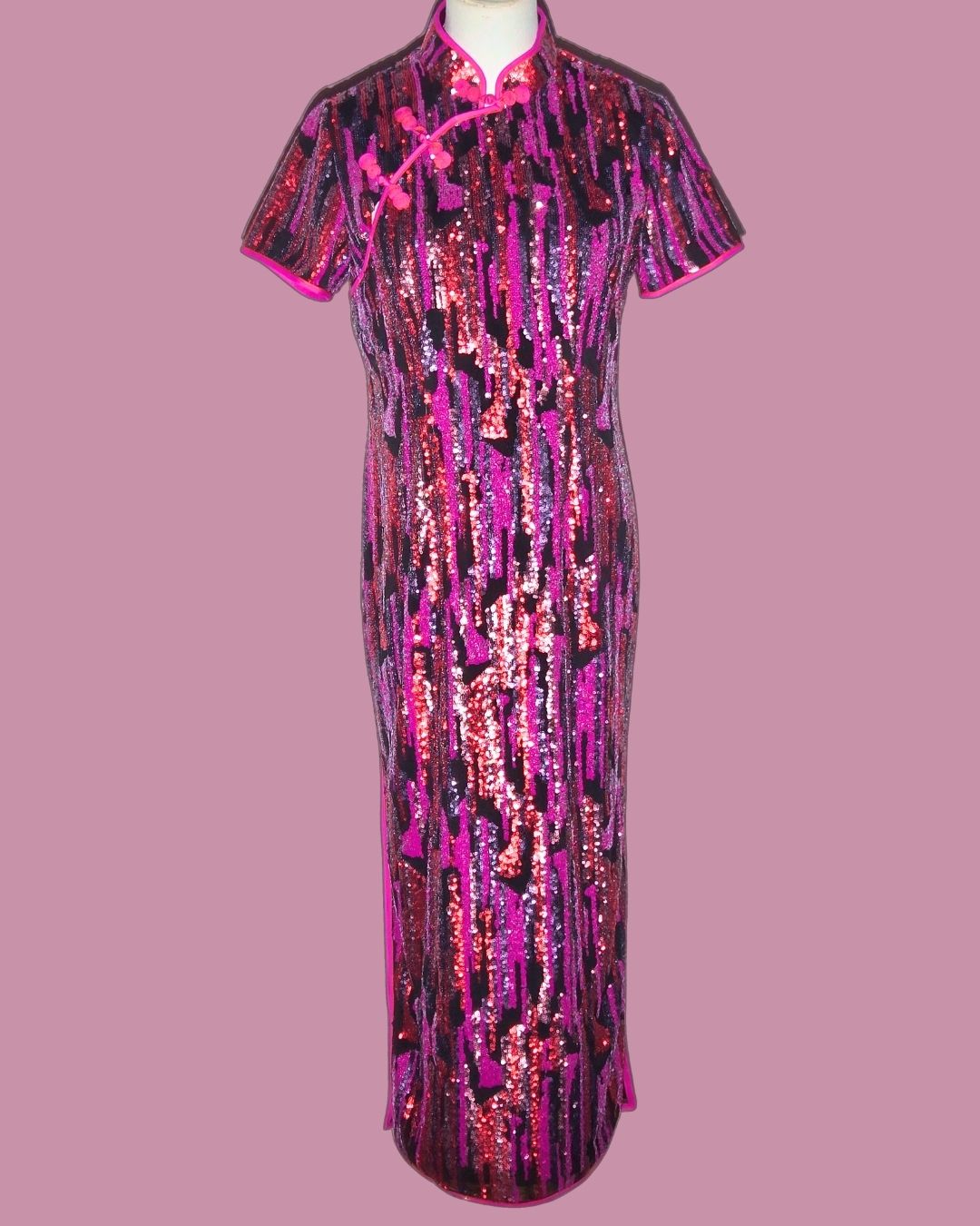Purple and Black Sequin Cheongsam