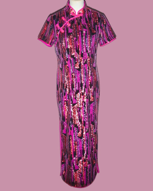 Purple and Black Sequin Cheongsam
