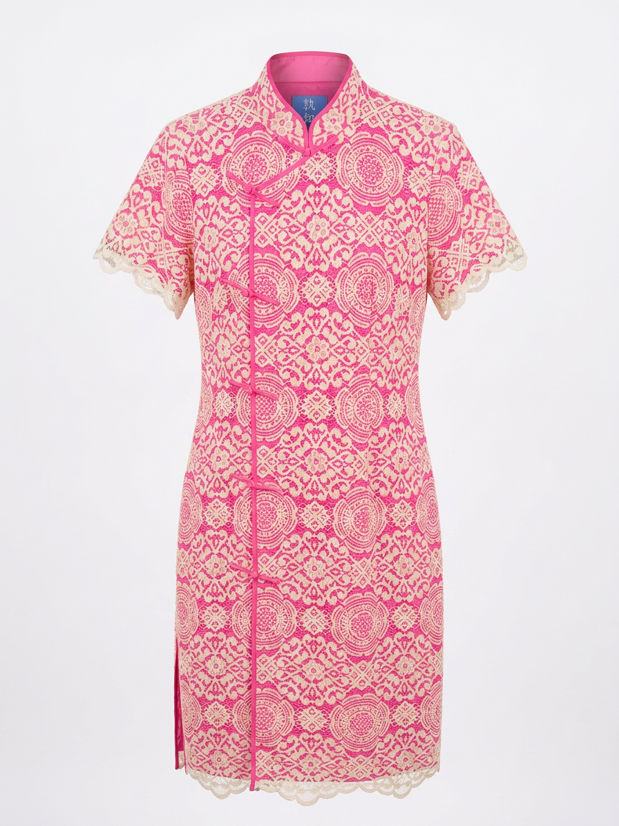 Pink White Lace Cheongsam