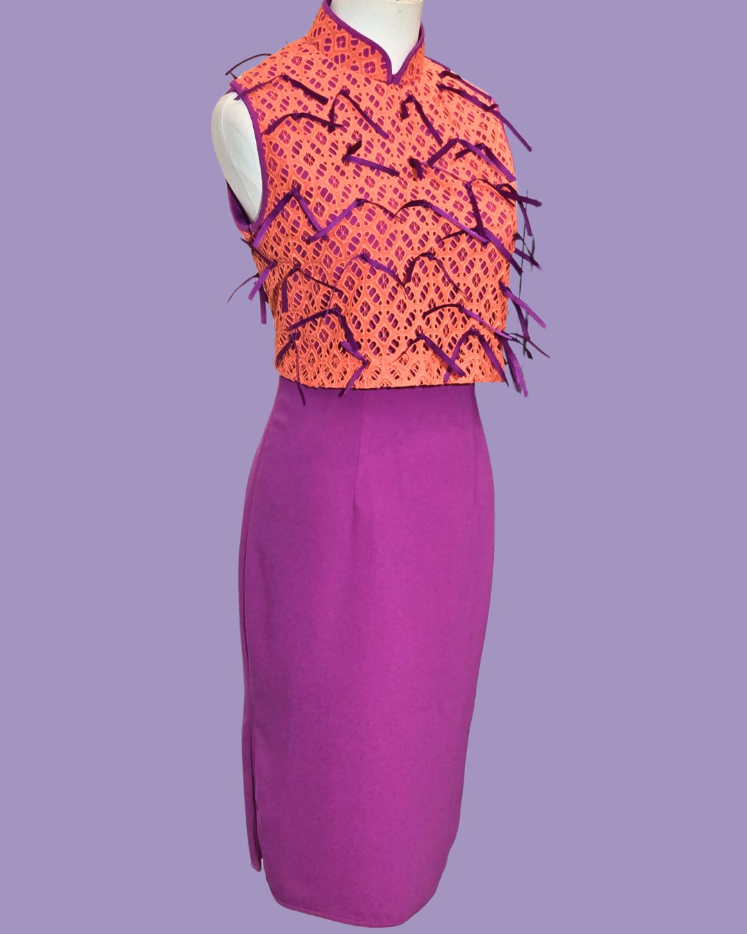 Purple Orange with Ribbons Cheongsam