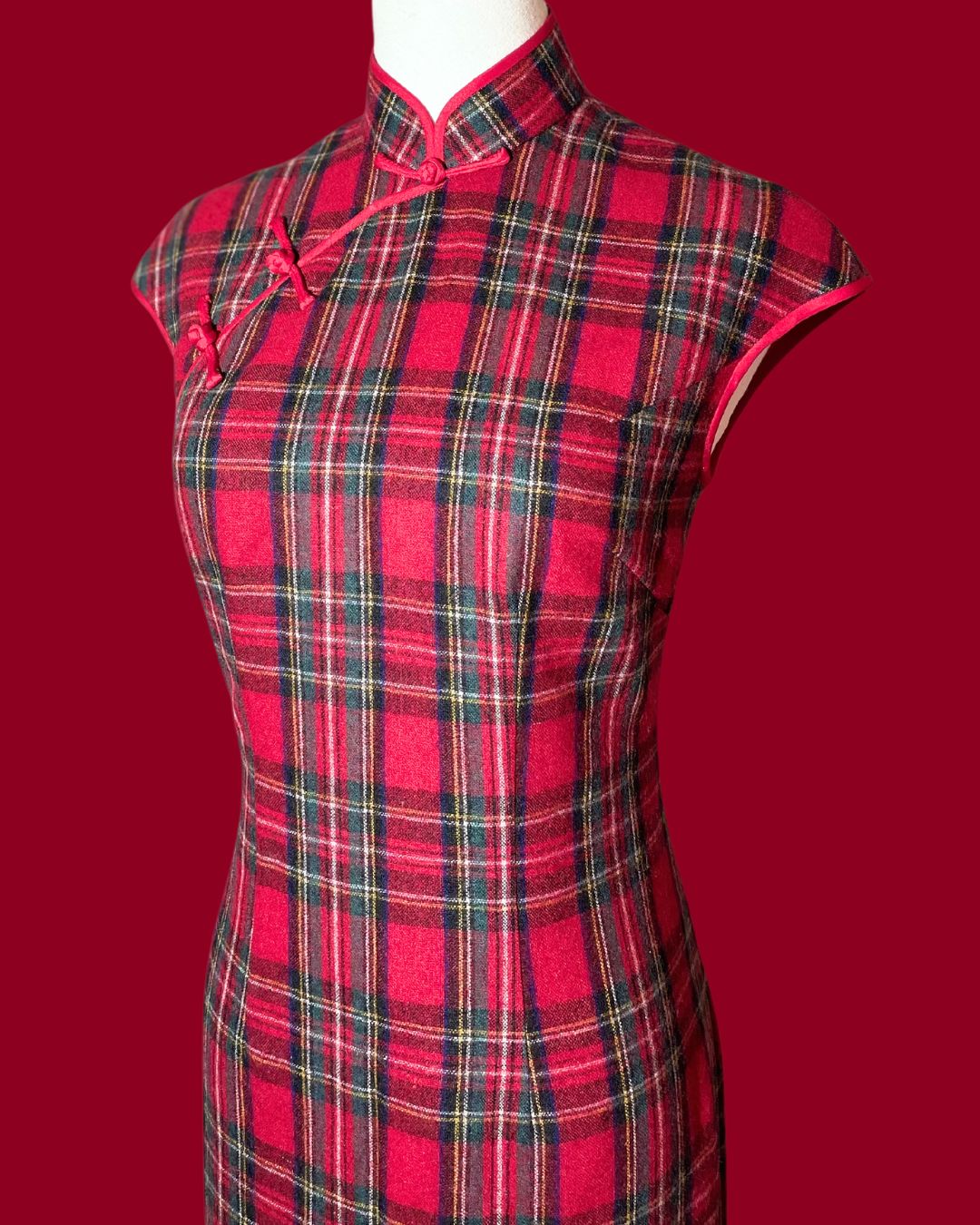 Red and Black Plaid Cheongsam