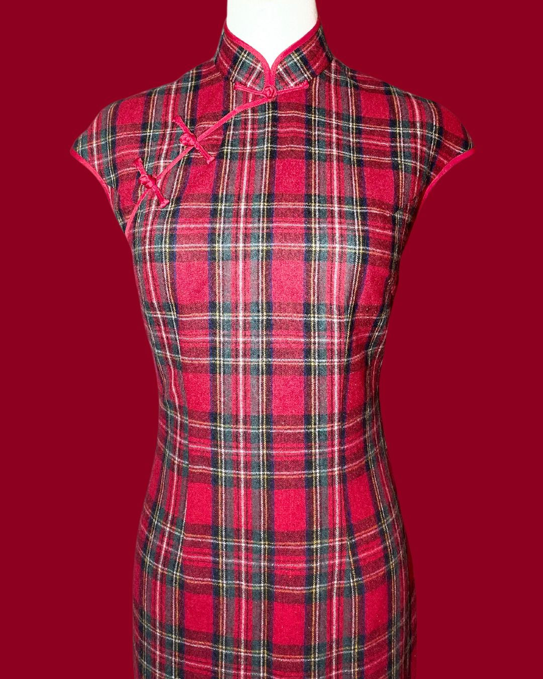 Red and Black Plaid Cheongsam