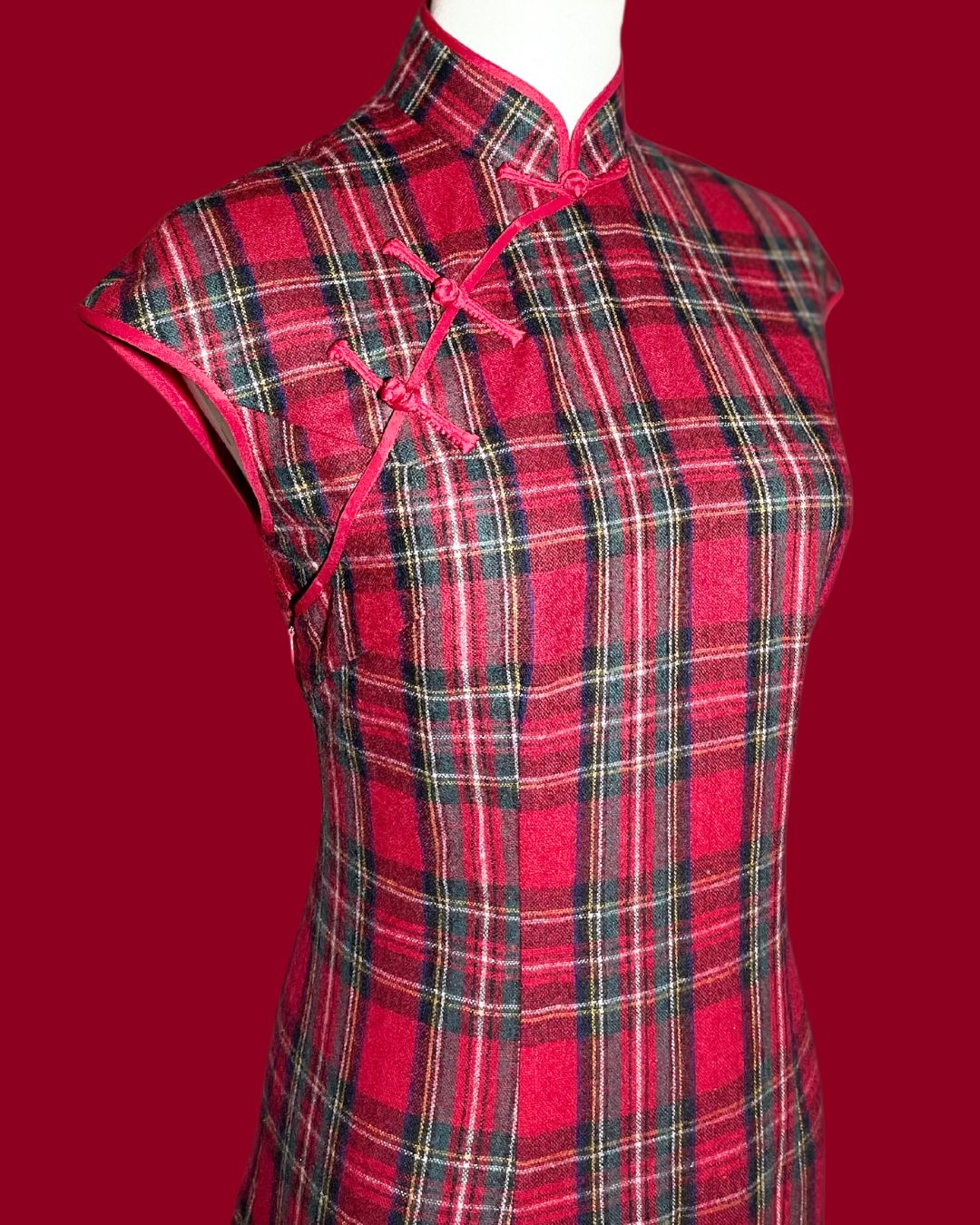 Red and Black Plaid Cheongsam