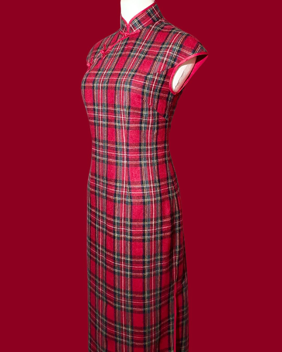 Red and Black Plaid Cheongsam